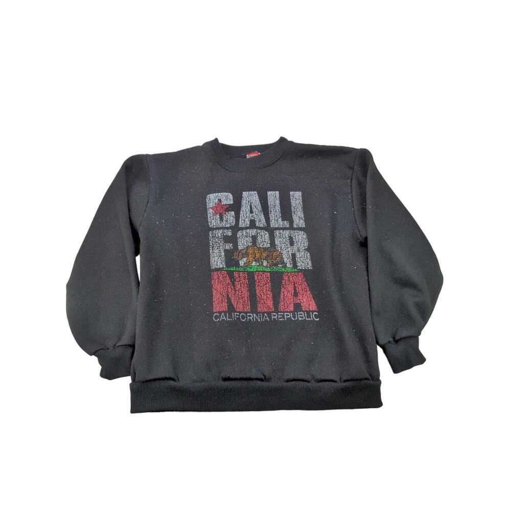 VTG Mens California Pullover Sweatshirt Size S Black Made in USA Spell Out Bear